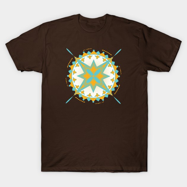 Mandala turquoise and yellow decoration T-Shirt by Metwalli